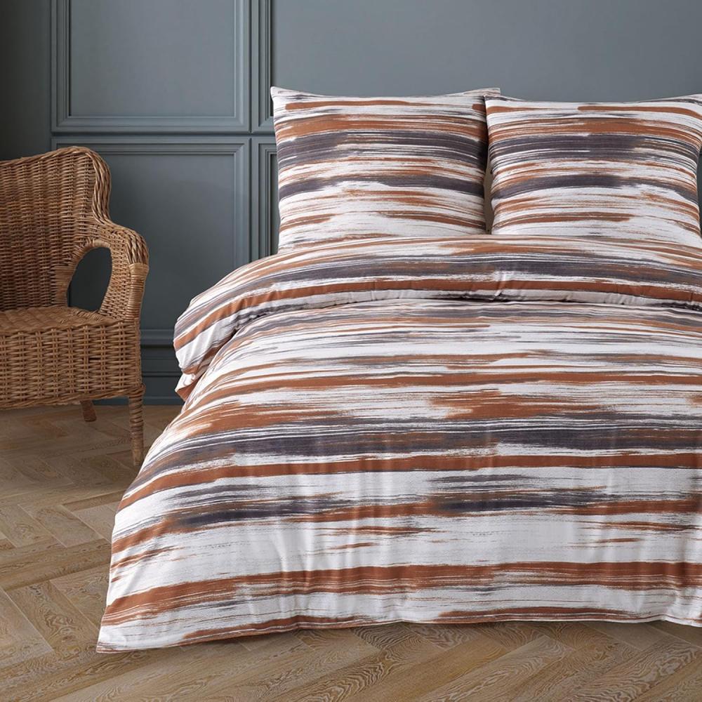 Buymax Bettwäsche Bettbezug-Set, Baumwollmischung: 80% Baumwolle, 20% Polyester, 3 teilig, 200x200 cm mit Reißverschluss, Braun-Weiß, Streifen, gestreift Bild 1