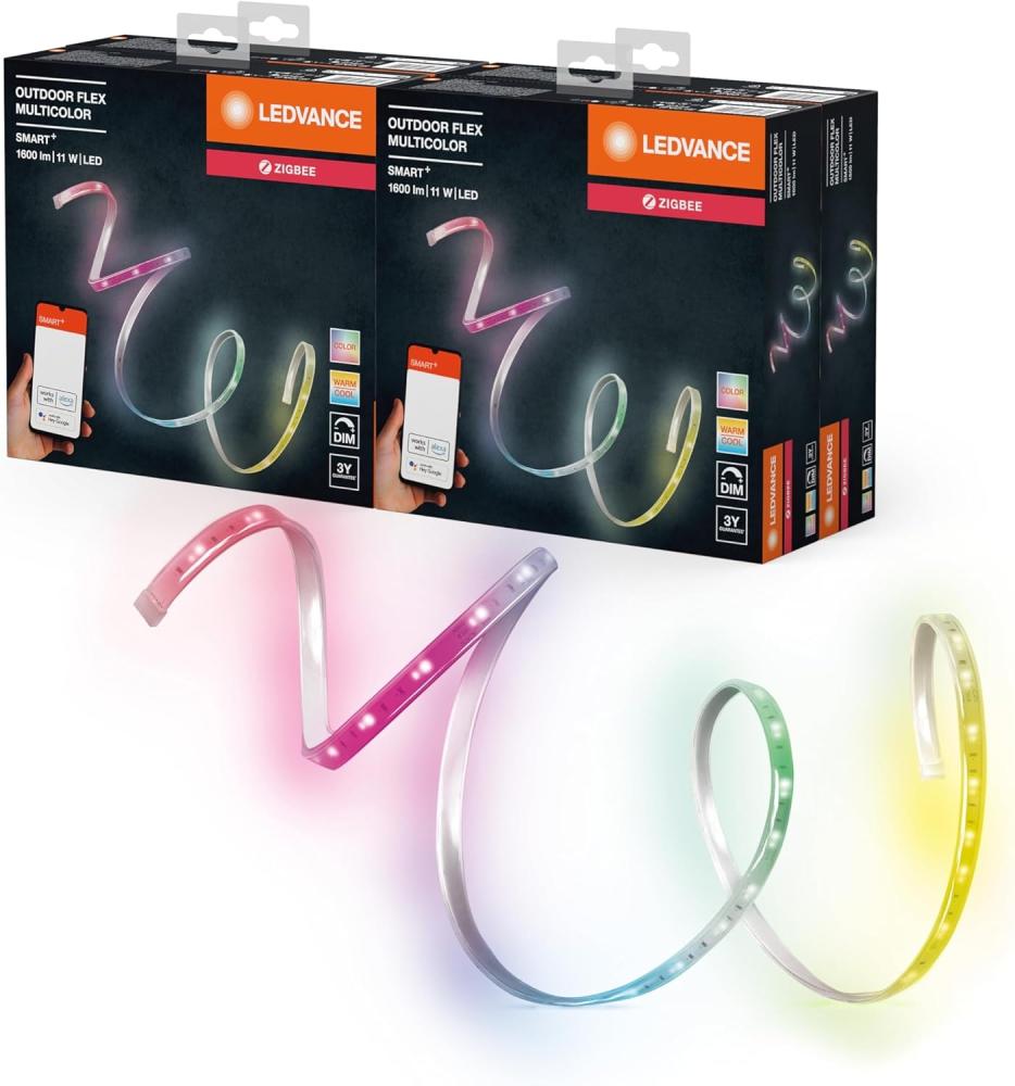 LEDVANCE Smarter Outdoor Lightstrip, LED Streifen mit ZigBee und IP65, 5m Länge, warmweiß bis tageslicht (2000K-6500K), RGB Farbwechsel (16 Mio Farben), kompatibel mit Alexa & Philips Hue, 4er-Pack Bild 1