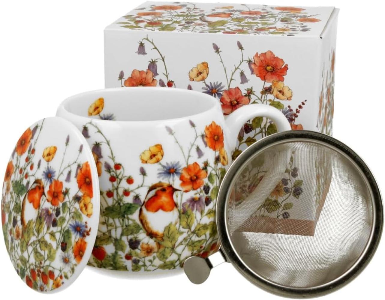 DUO FLORAL Fassbecher 430 ml WILD BIRD mit Teesieb, New Bone China Porzellan Bild 1