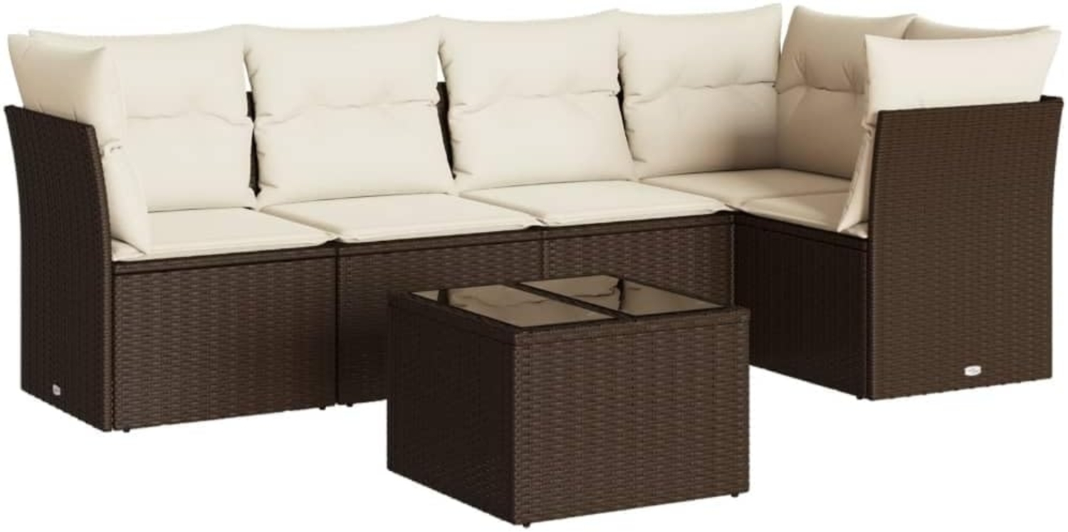 vidaXL 6-tlg. Garten-Sofagarnitur mit Kissen Braun Poly Rattan 3249452 Bild 1