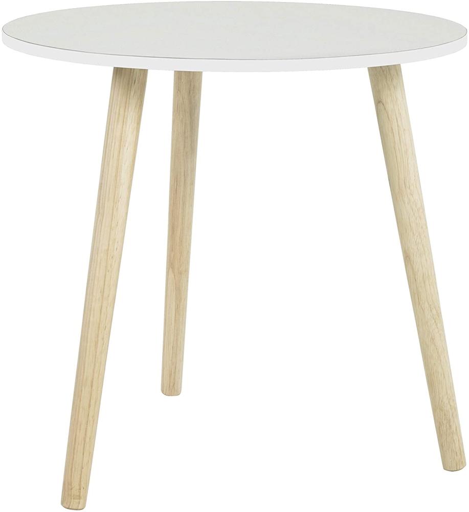 Beistelltisch aus Holz teilmassiv, Weiß/ Natur, rund, Ø 48cm Bild 1