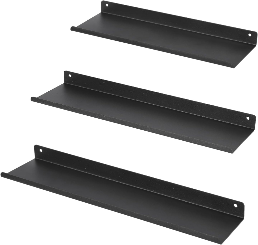 Uten Wandregal Metall Schwarz, Schweberegal Industrial 3er Set, Metallregale für Fotos, Büchern Deko, für Wohnzimmer, Schlafzimmer, Badezimmer, Küche, Länge Bild 1