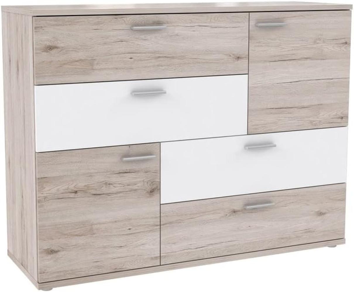 Kommode Jade 2 Sandeiche weiß 125 x 96 x 42 cm Sideboard Schubkastenkommode Bild 1