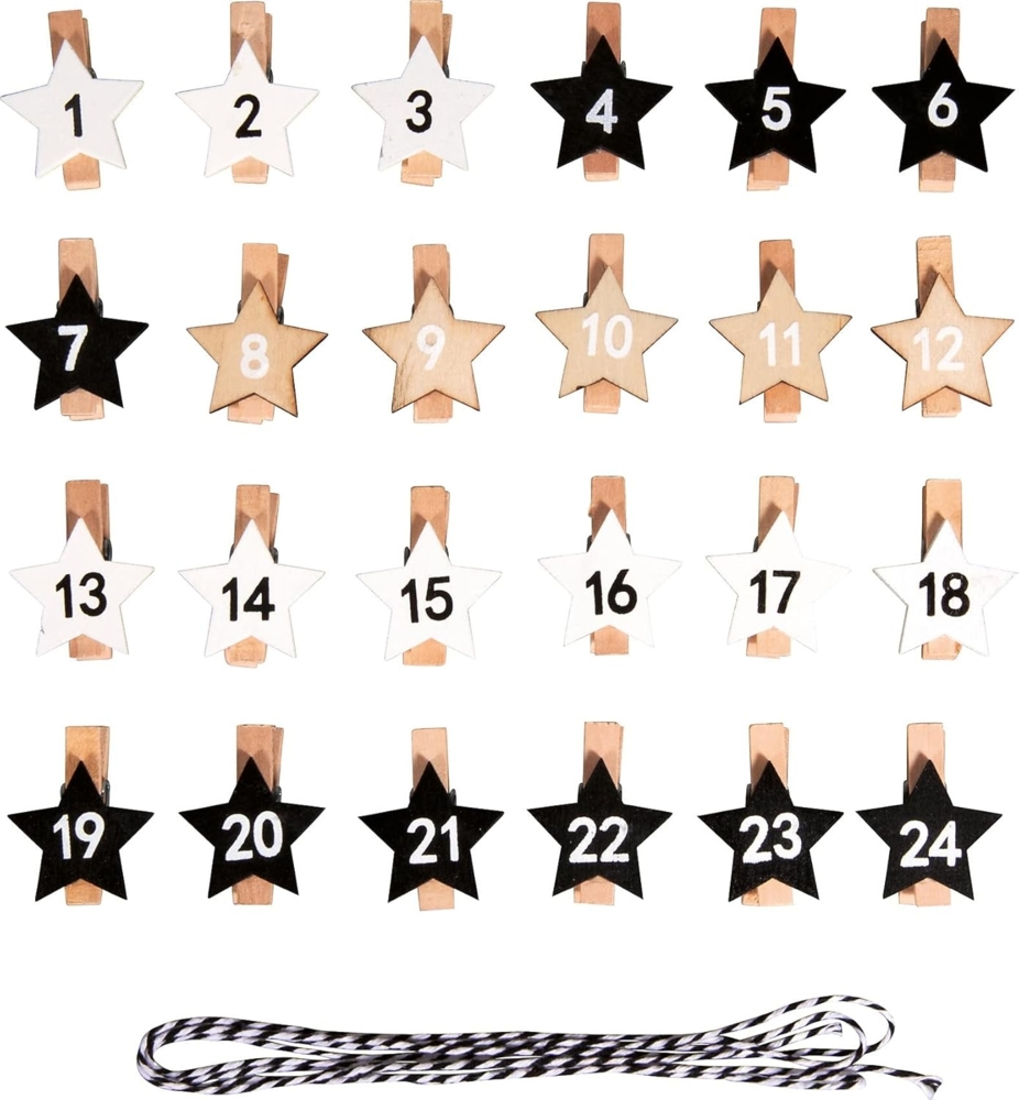 Adventskalenderz. Stern 1-24 auf Klammer, 2,9x3,6cm, m. Kordel,... Bild 1