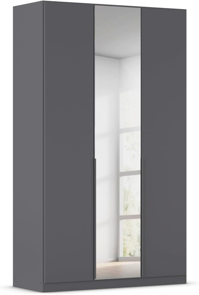 Rauch Möbel Alabama, Kleiderschrank, Garderobenschrank, 3-türig, Spiegel, Zubehör Basic, 2 Kleiderstangen, 2 Einlegeböden, Farbe Grau metallic, Schwarz, Griff Grau metallic, 136 x 210 x 54 cm Bild 1