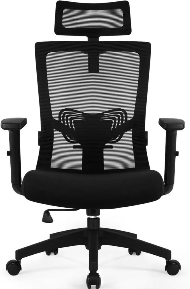 Daccormax Bürostuhl,Ergonomischer Schreibtischstuhl mit 5er Set Hartbodenrollen, Verstellbarer Kopfstütze, Armlehnen, Lendenwirbelstütze, Chefsessel aus Mesh,Rückenschonend,Bürostuhl 150kg Bild 1