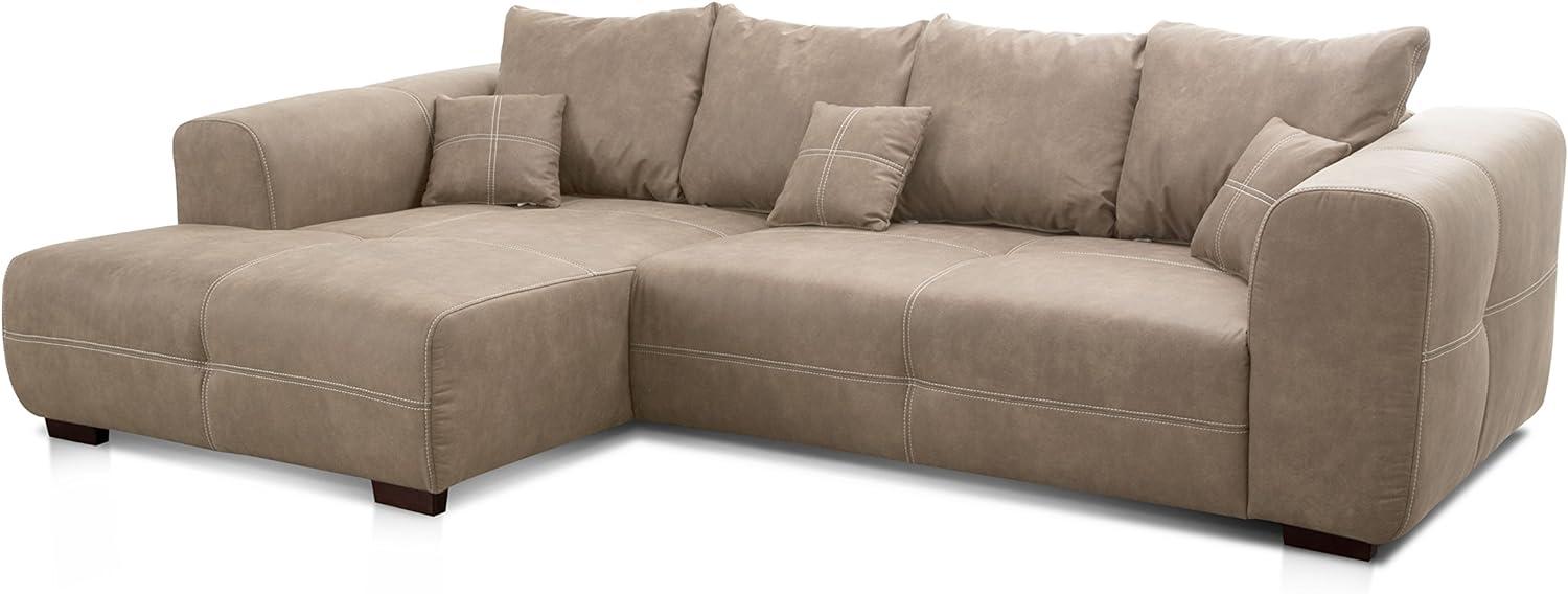 Cavadore Ecksofa Mavericco / XXL Eckcouch Inkl. Rückenkissen und Zierkissen / Longchair links / Industrial Style / 285 x 69 x 170 (BxHxT) / Mikrofaser Beige Bild 1