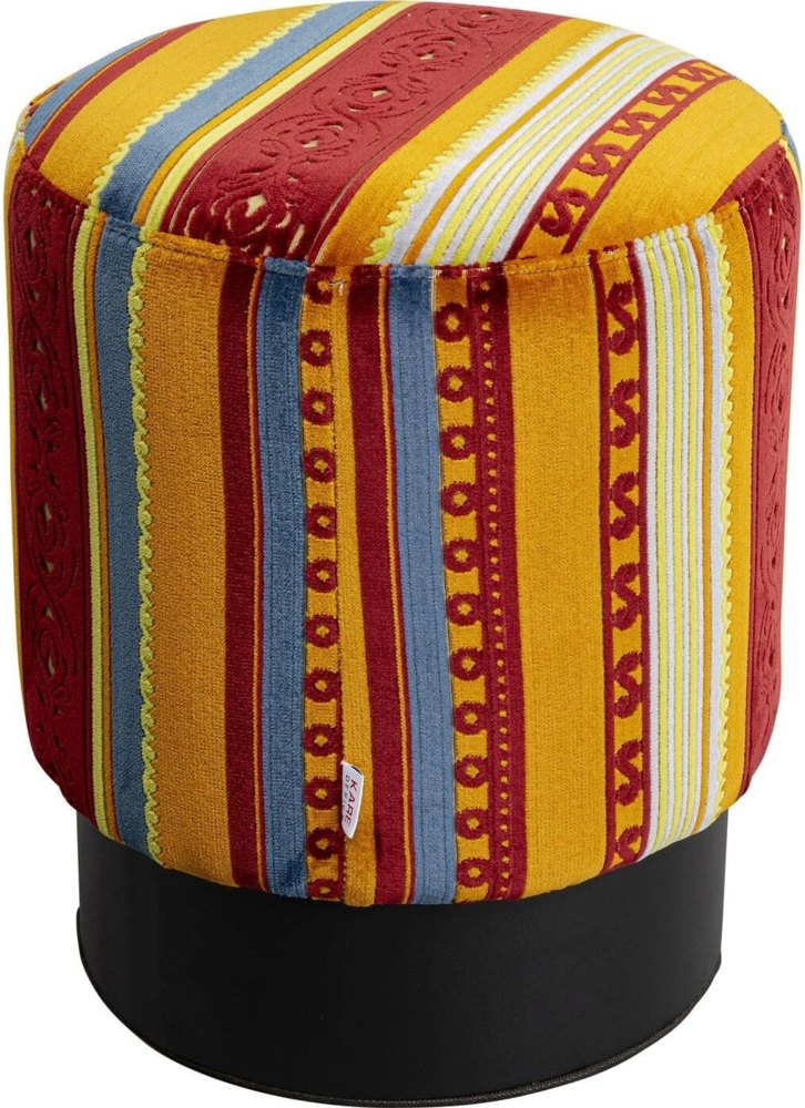 Kare Design Hocker Cherry Very British, Bunt/Schwarz, 36cm Durchmesser, Handgearbeitet, 110kg max Belastbarkeit, Hocker für Schminktisch, Gepolstert, Stahl Beine, Wohnzimmer, 44 x 36,5 x 36,5 cm (H/B/T) Bild 1