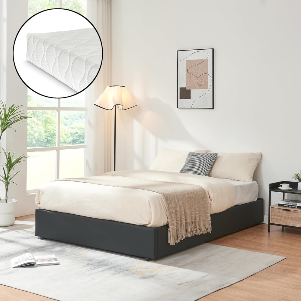 Polsterbett Nola mit Matratze 140x200 cm Kunstleder Schwarz [en. casa] Bild 1