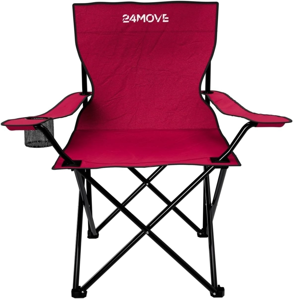 24Move Campingstuhl 24MOVE® Campingstuhl faltbar,Anglerstuhl,Liegestuhl mit Getränkehalter (bis max. 100 kg), mit Tragetasche, rot, Klappstuhl, bis 100kg belastbar Bild 1