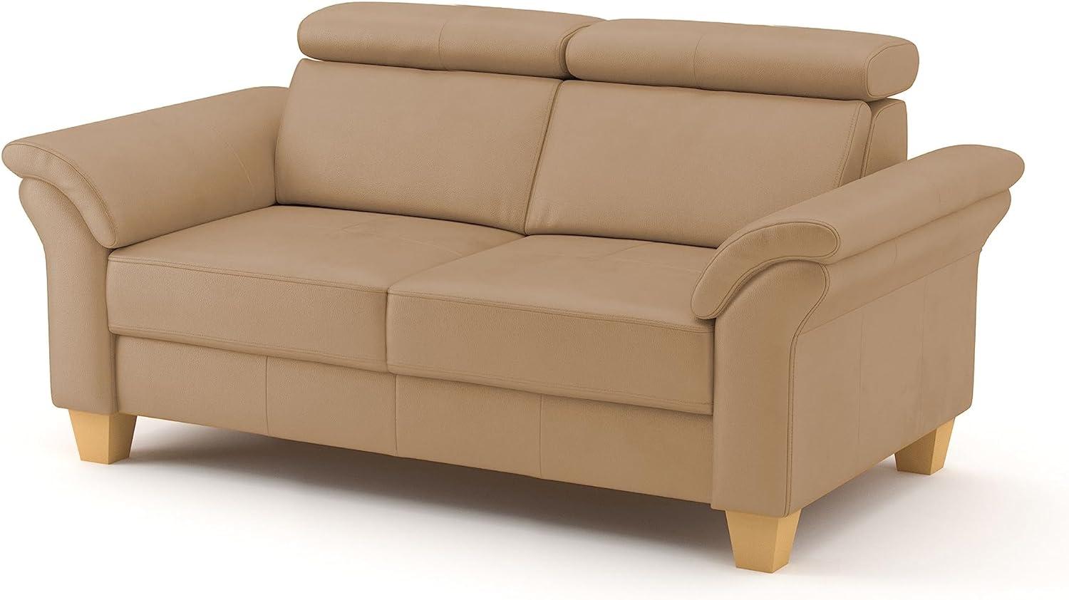 CAVADORE Echtleder 2er-Sofa Ammerland / Landhaus-Sofa mit Federkern + Kopfteilverstellung / 156 x 84 x 93 / Leder Beige Bild 1