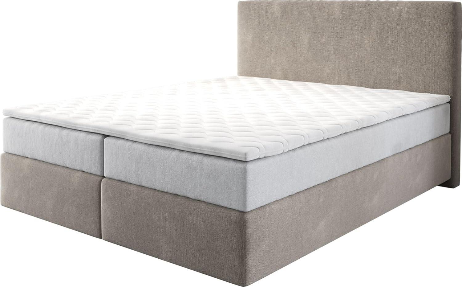 Boxspringbett Dream-Well 160x200 cm Mikrofaser Beige mit TFK Matratze und Visco Topper Bild 1