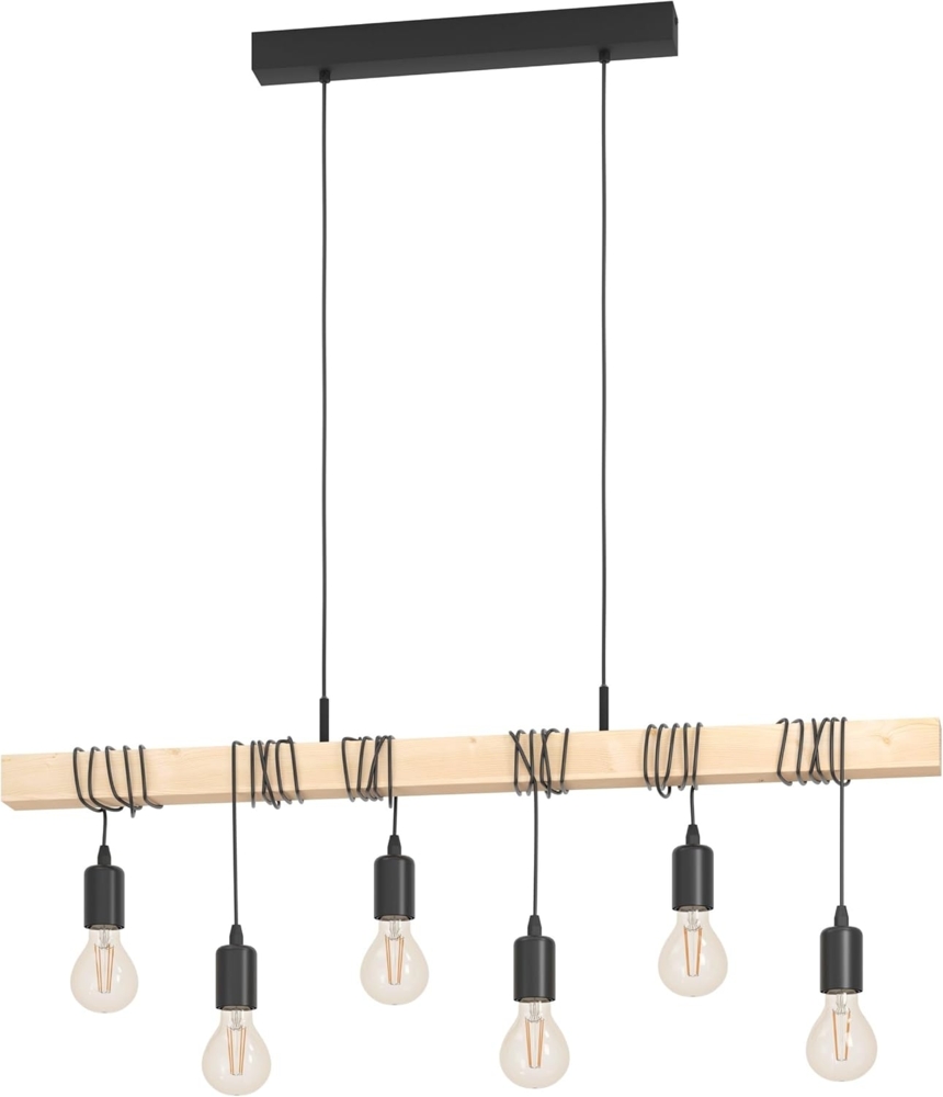Eglo 95499 Pendelleuchte Townshend Stahl schwarz, Holz braun E27 6X40W L:100cm H:110cm dimmbar Bild 1