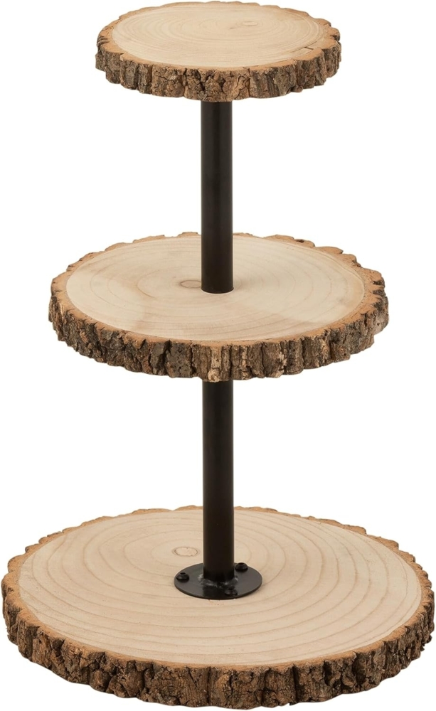 J-Line Etagere Holz mit 3 Etagen, Ständer mit 3 Servierplatten für Muffins, Cupcakes, als Candy Bar zur Hochzeit, zur Präsentation von Deko, aus Paulownia Holz, Metall Stangen in Schwarz Bild 1