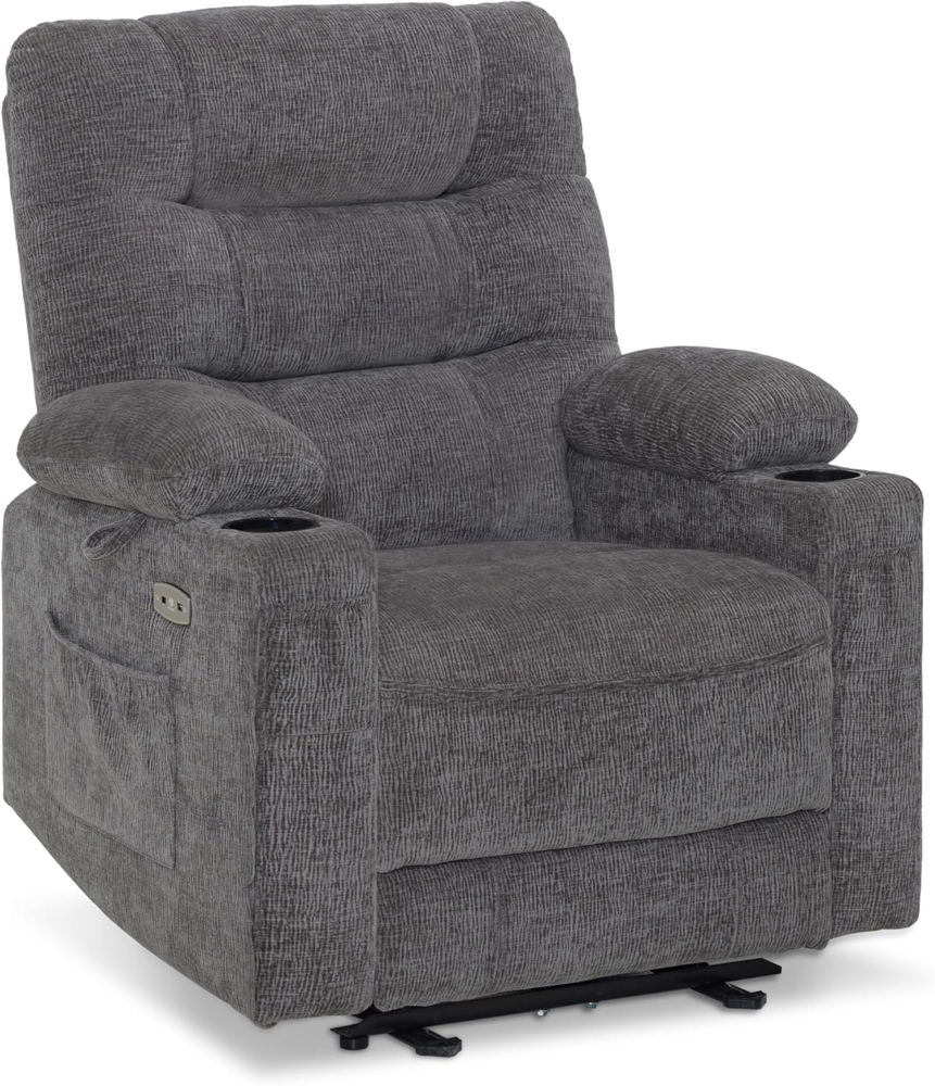M MCombo Relaxsessel mit Liegefunktion, Fernsehsessel Elektrisch Verstellbar, TV Sessel, Recliner Chair, Chenille Stoff, USB & Getränkehalter, Wohnzimmer, 7033 (Grau) Bild 1