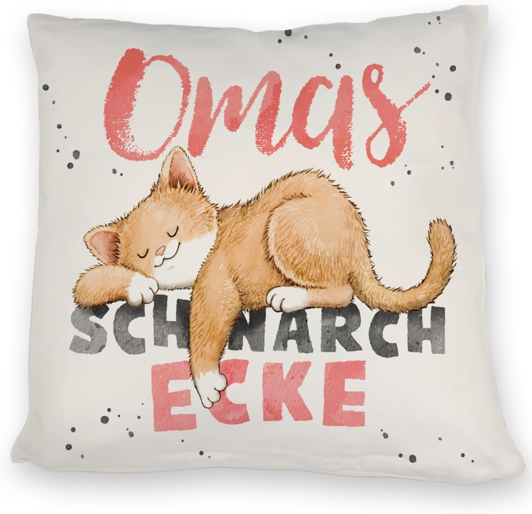 speecheese Dekokissen Orange Katze Kissen mit Spruch Omas Schnarchecke Bild 1