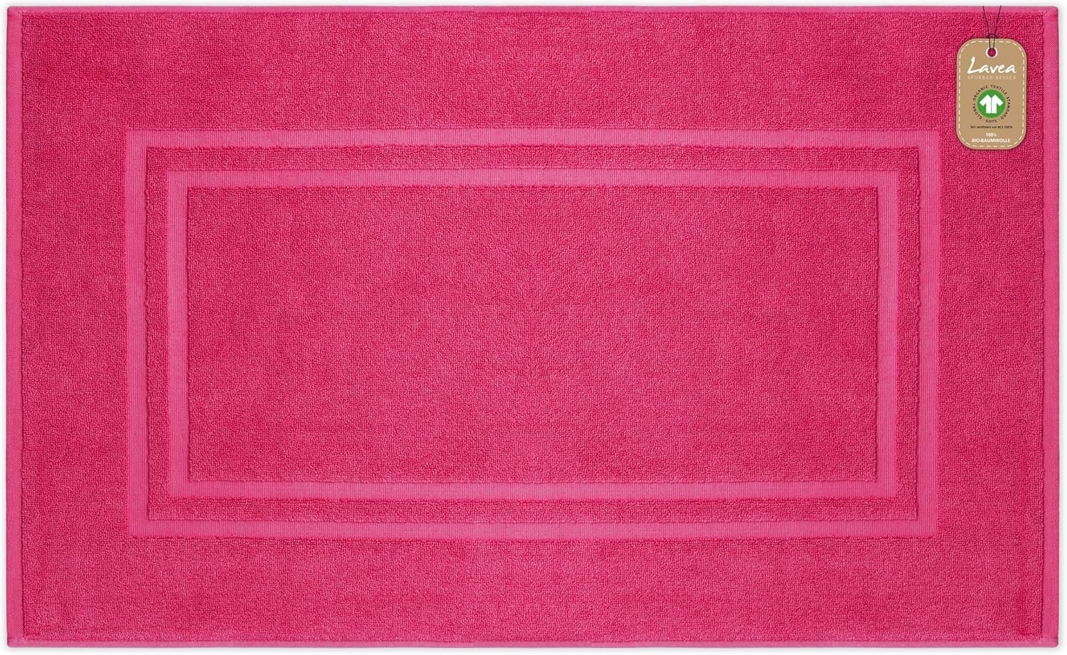 Lavea Badematte Bali, Höhe 3 mm, rutschhemmend, beidseitig nutzbar, strapazierfähig, fußbodenheizungsgeeignet, waschbar, schnell trocknend, Bio-Baumwolle, rechteckig, hochwertiger und nachhaltiger Premium Duschvorleger – saugstarke Faser Bild 1