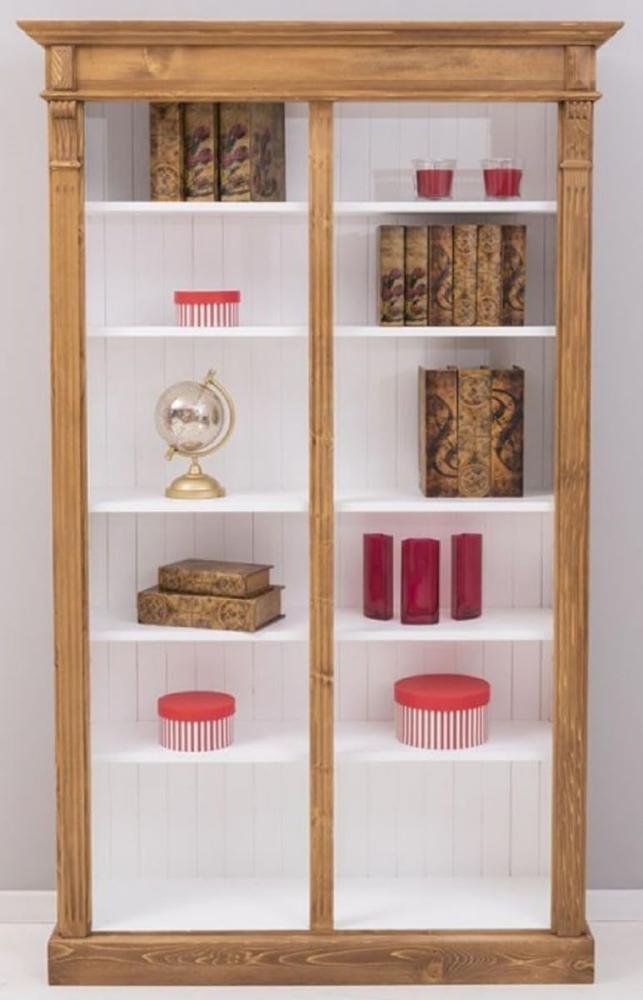 Casa Padrino Landhausstil Bücherschrank Braun / Weiß 120 x 39 x H. 197 cm - Massivholz Schrank - Regalschrank - Wohnzimmerschrank - Büroschrank - Landhausstil Möbel Bild 1