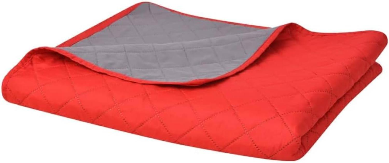 vidaXL Tagesdecke, Zweiseitig, Gesteppt, kariert, Mikrofaser mit PP Baumwoll-Füllung, Rot / Grau, 220x240 cm Bild 1
