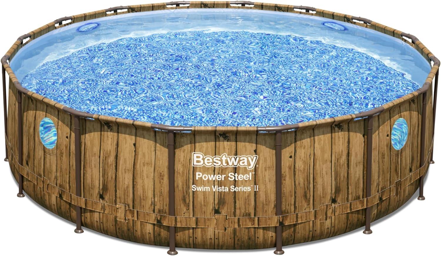 Power Steel™ Swim Vista Series™ Solo Pool ohne Zubehör Ø 488 x 122 cm, Holz-Optik (Pinie), rund Bild 1