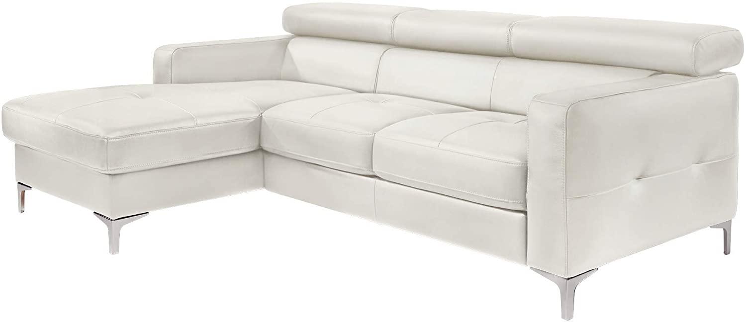 Mivano Ecksofa Sammy, Bettsofa in Lederoptik mit großem Stauraum und verstellbaren Kopfteilen, 227 x 74 x 187, Lederimitat, weiß Bild 1