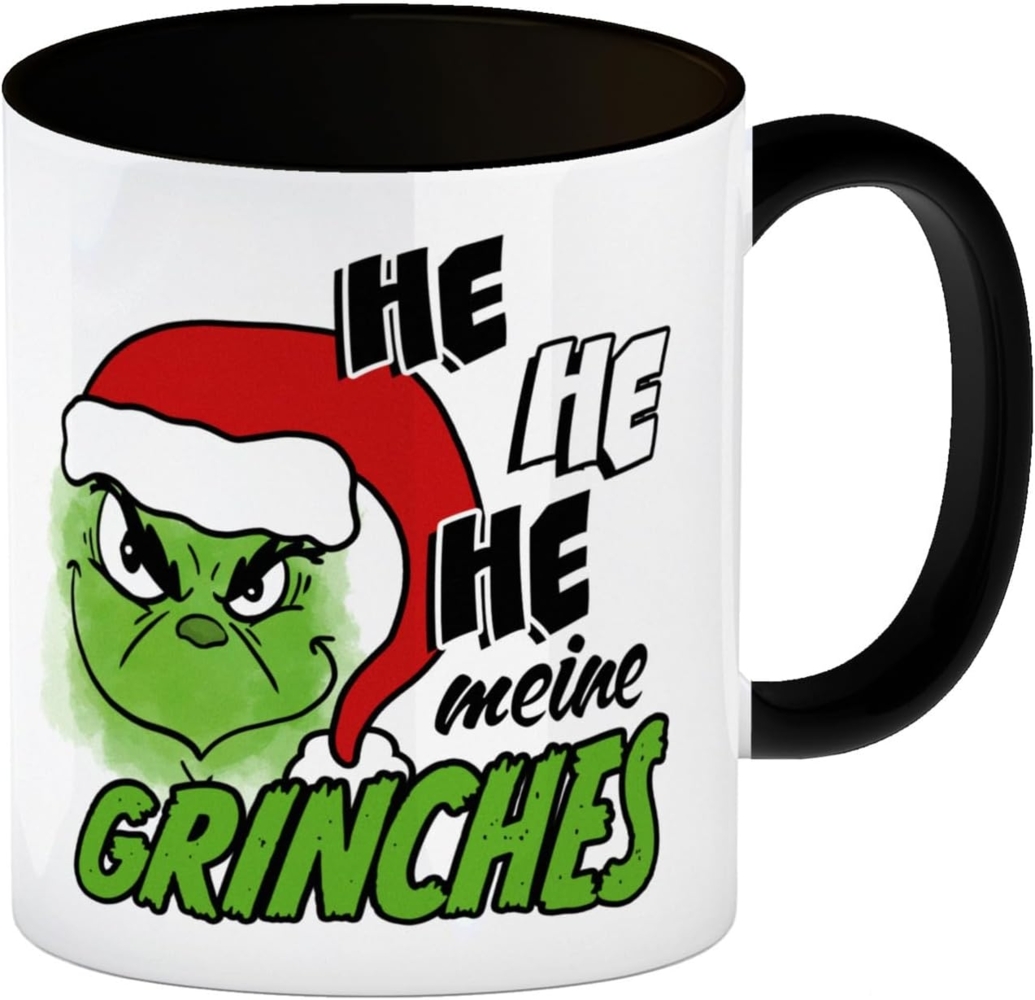 speecheese Tasse Weihnachtsmuffel Kaffeebecher in schwarz mit Spruch He meine Grinches Bild 1