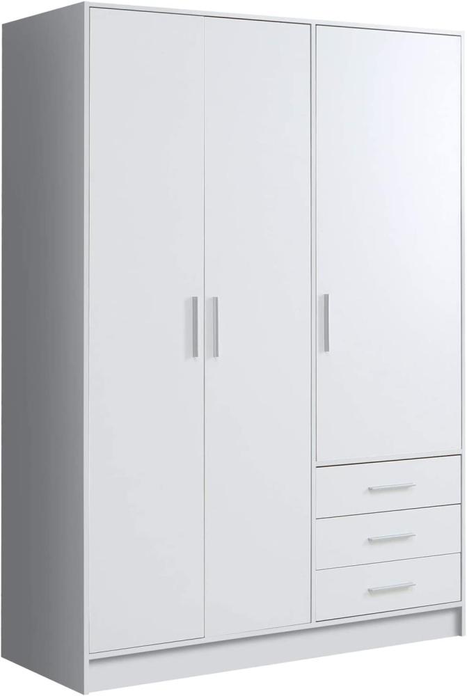 Möbel-Eins JAMI Kleiderschrank 3-trg mit 3 Schubkästen, Material Dekorspanplatte weiss Bild 1