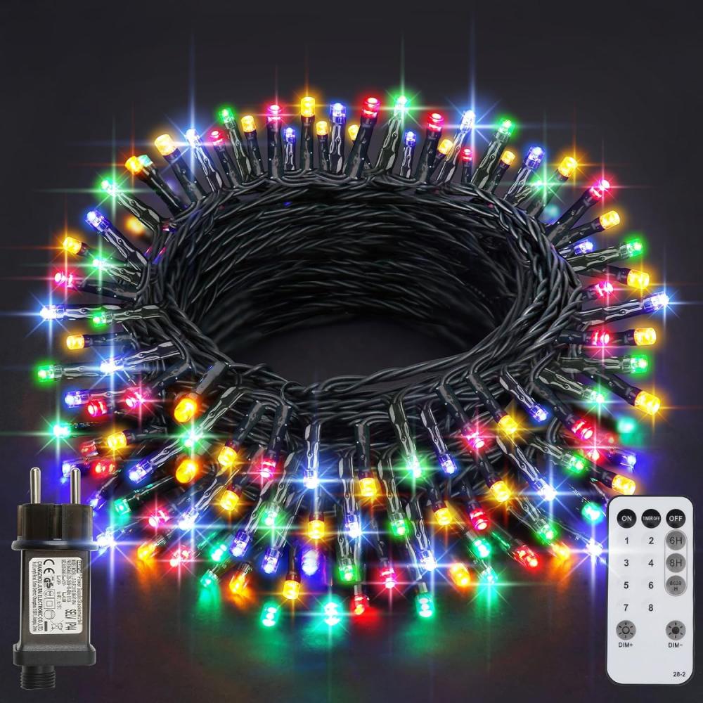 LED Lichterkette Innen Außen, 220er LED Lichterkette Weihnachtsbaum, 8 Modi IP44 Wasserdicht Fairy Lights mit Fernbedienung und Timer, für Weihnachten, Innen, Außen, Garten, Party, Hochzeit - RGB Bild 1