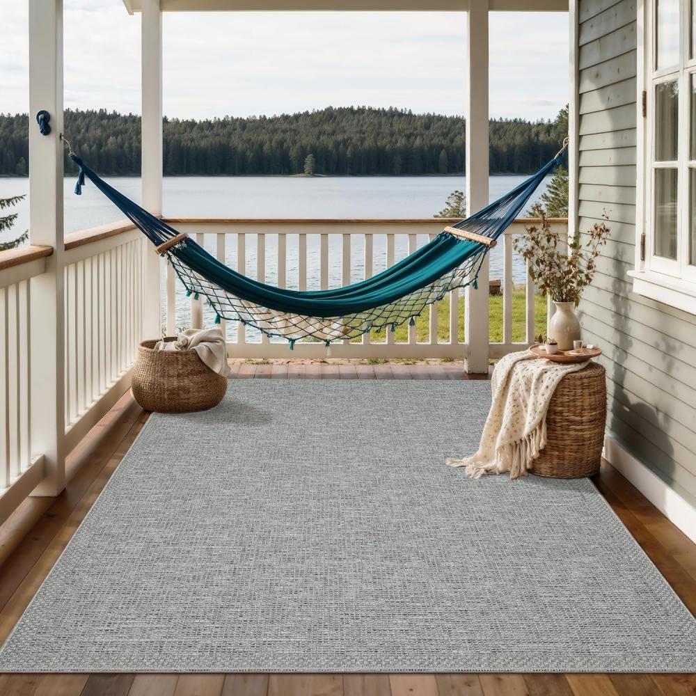 the carpet Calgary - robuster Outdoor Teppich, Flachgewebe, modernes Design, ideal für Küche und Esszimmer, Vintage-Optik, Boho-Style, auch für den Außenbereich, Grau, 160 x 220 cm Bild 1