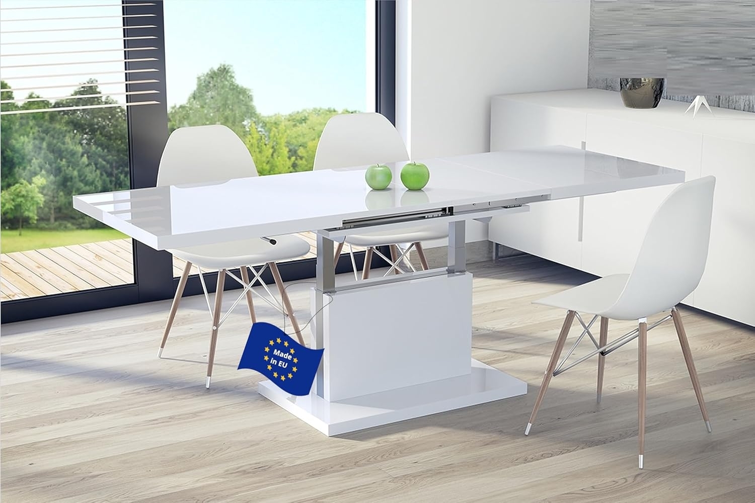 Mazzoni Couchtisch Aston Weiß Hochglanz stufenlos höhenverstellbar ausziehbar 120 bis 200, Funktionstisch, Wohnzimmertisch, Tisch, Esstisch, Sofatisch Bild 1