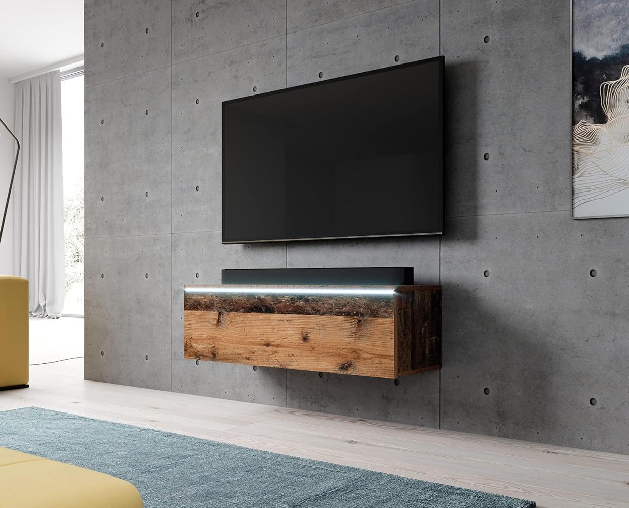 Furnix TV Lowboard Bargo Fernsehschrank Old Wood ohne LED-Beleuchtung B100 x H34 x T32 cm - TV-Schrank Kommode Sideboard, 2 Fächer mit Tür „Push-Click“, 2 offene Ablagen unten, Wandmontage möglich Bild 1