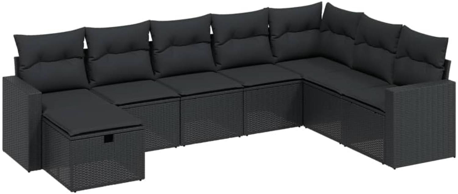 vidaXL 8-tlg. Garten-Sofagarnitur mit Kissen Schwarz Poly Rattan 3263581 Bild 1