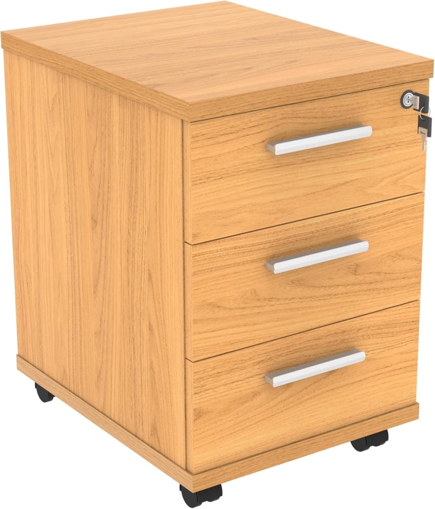 office hippo Strapazierfähiger Rollschrank mit 3 Schubladen, beweglicher Büroschrank mit abschließbarem Stauraum, Holz, Norwegische Buche, 40,4 x 50 x 59,5 cm Bild 1