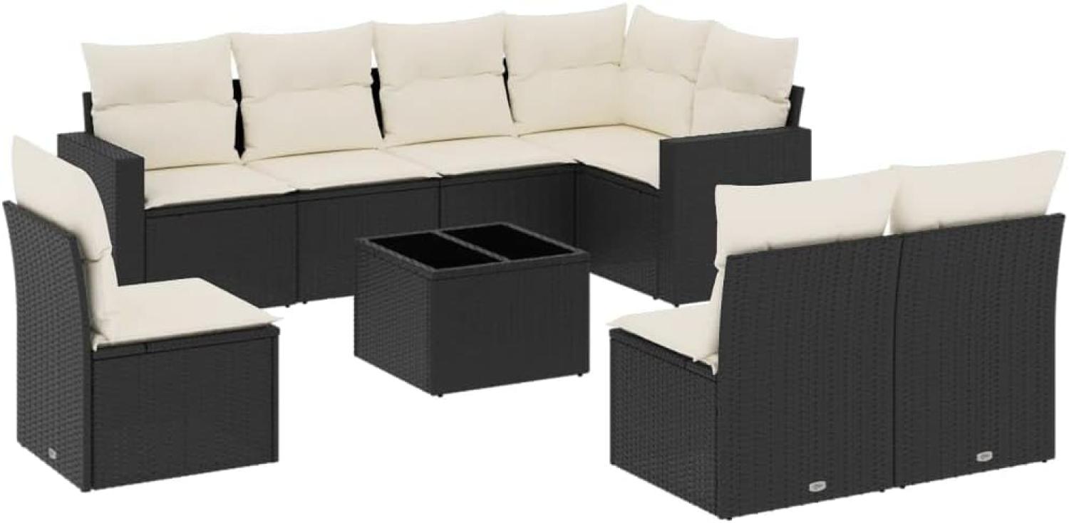 vidaXL 9-tlg. Garten-Sofagarnitur mit Kissen Schwarz Poly Rattan Bild 1