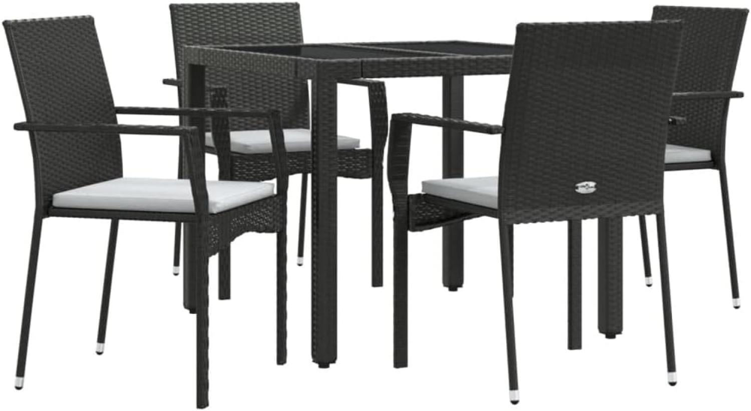 5-tlg. Garten-Essgruppe mit Kissen Schwarz Poly Rattan Bild 1