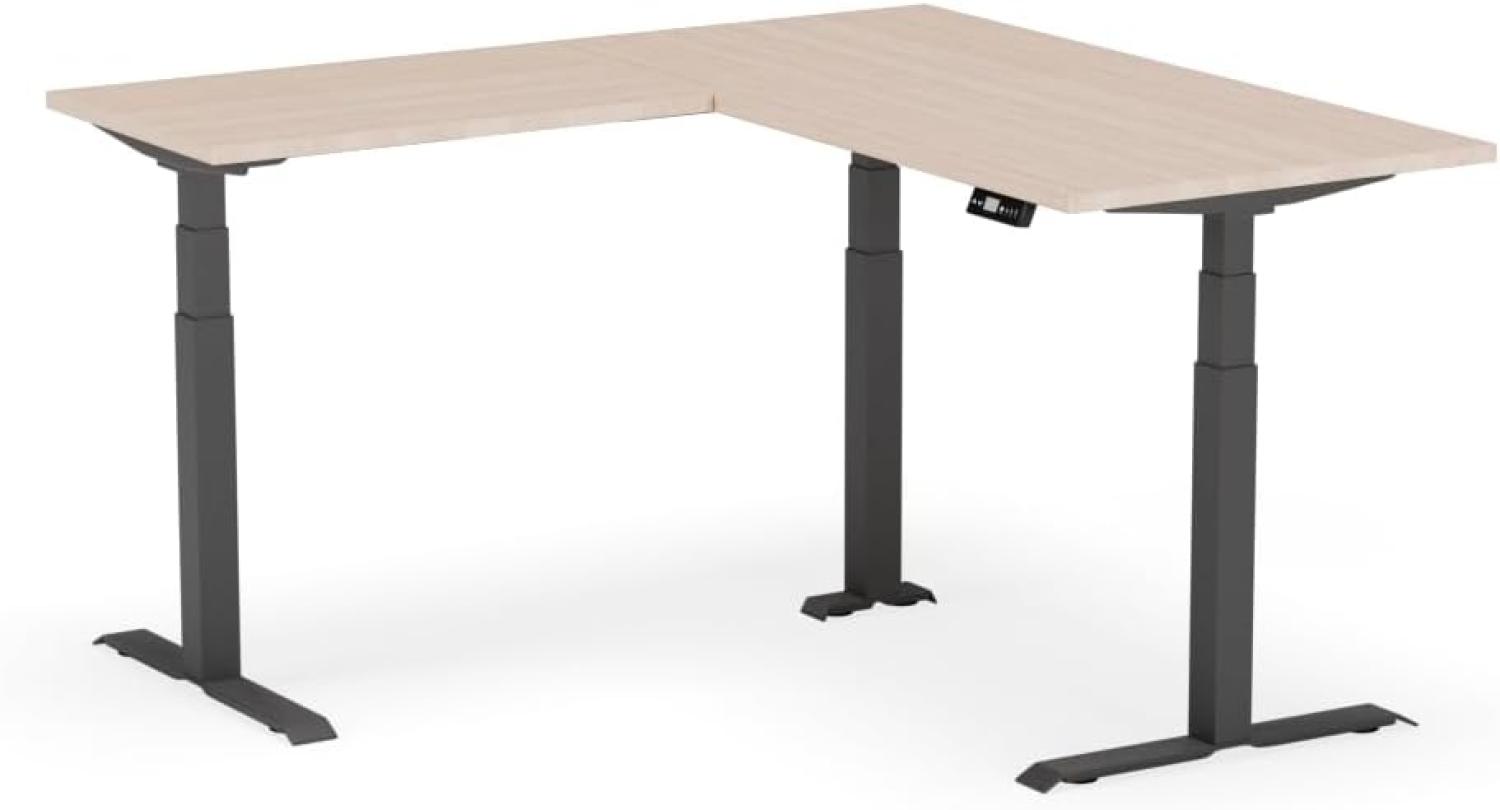 elektrisch höhenverstellbarer Schreibtisch L-SHAPE 160 x 160 x 60 - 80 cm - Gestell Schwarz, Platte Eiche Bild 1