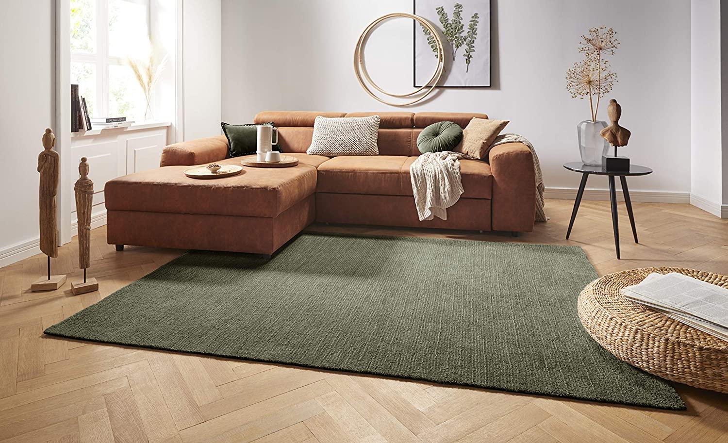 Kurzflor Teppich Supersoft Moosgrün 160x230 cm Bild 1
