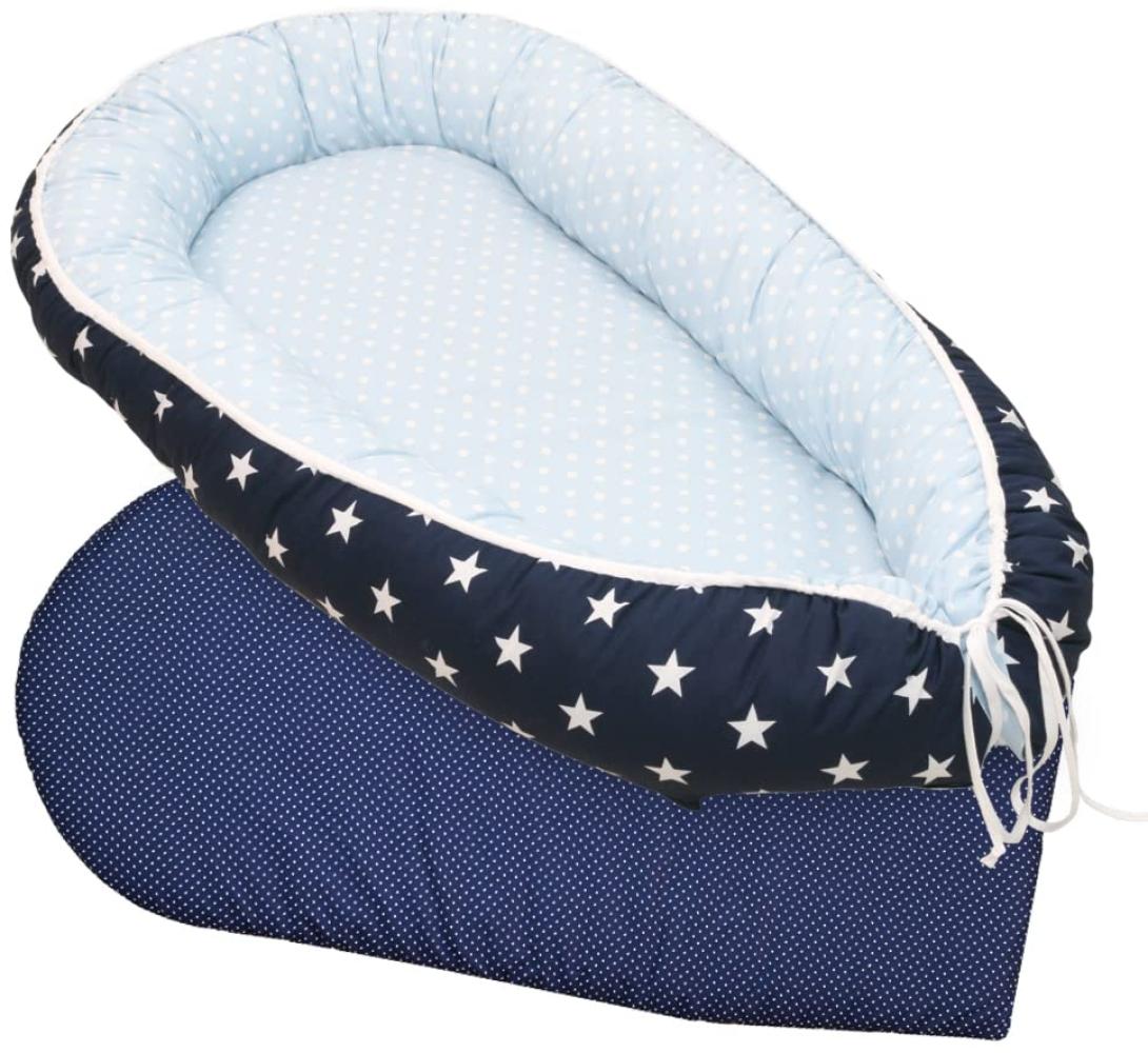 ULLENBOOM ® Babynest Set mit Einlage, Kuschelnest (55x95 cm) Blau Hellblau (Made in EU) - Baby Nestchen aus Baumwolle, ideal als Reisebett, Baby Cocoon & Kuschelbett, im Set mit Einlage Bild 1