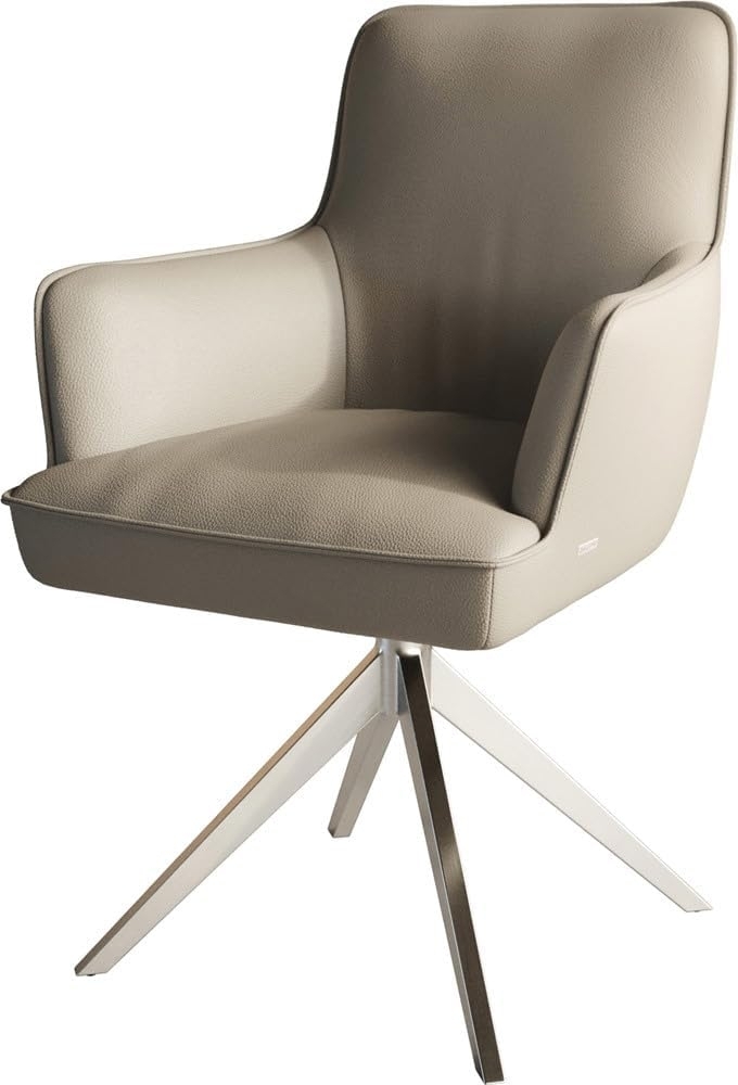 Drehstuhl Heira-Flex mit Armlehnen Echt-Leder Schlamm Kreuzgestell breit Edelstahl 360° drehbar Taschenfederkern Bild 1