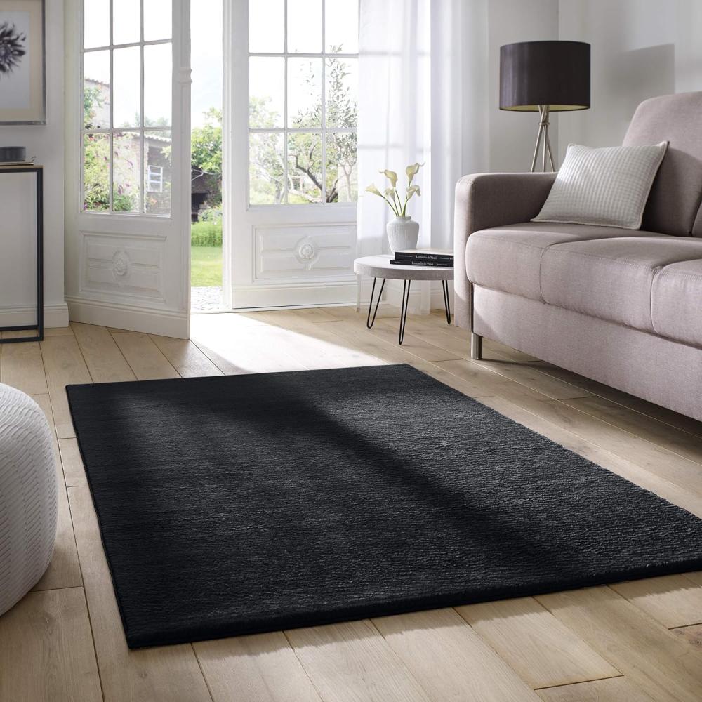 Taracarpet Supersoft kurzflor Teppich Fiona Wohnzimmer Schlafzimmer Kinderzimmer Flur Läufer waschbar rutschfest Uni schwarz 160x230 cm Bild 1