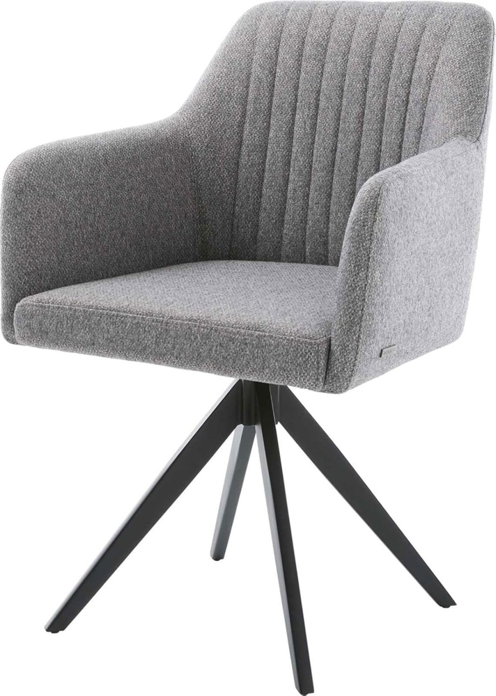 Esszimmerstuhl Greg-Flex Strukturstoff Hellgrau Kreuzgestell kantig Schwarz Taschenfederkern Bild 1