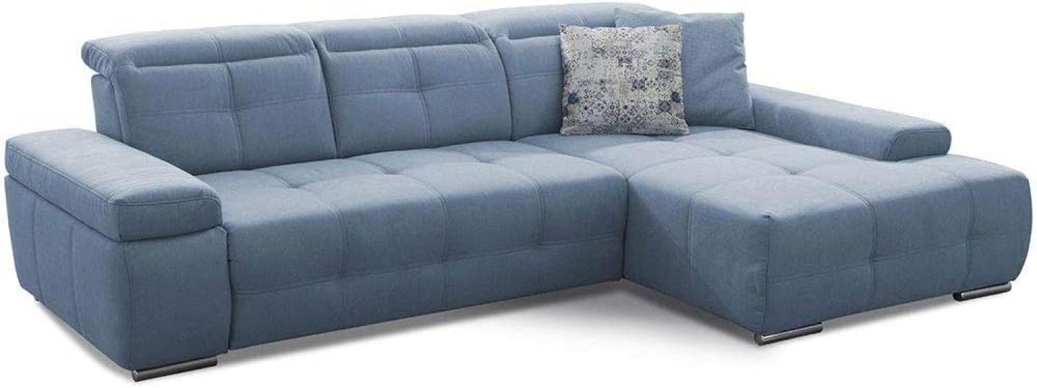 Cavadore Ecksofa Mistrel mit verstellbaren Kopfteilen, L-Form Sofa mit leichter Fleckentfernung dank Soft Clean, geeignet für Haushalte mit Kindern, Haustieren, 273 x 77 x 173, blau Bild 1