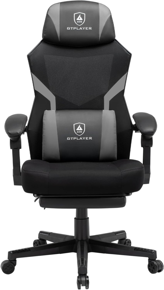 GTPLAYER Gaming-Stuhl ergonomischer Bürostuhl mit Fußstütze, Gaming Sessel aus Stoff, Schreibtischstuhl mit Netzrückenlehne Bild 1