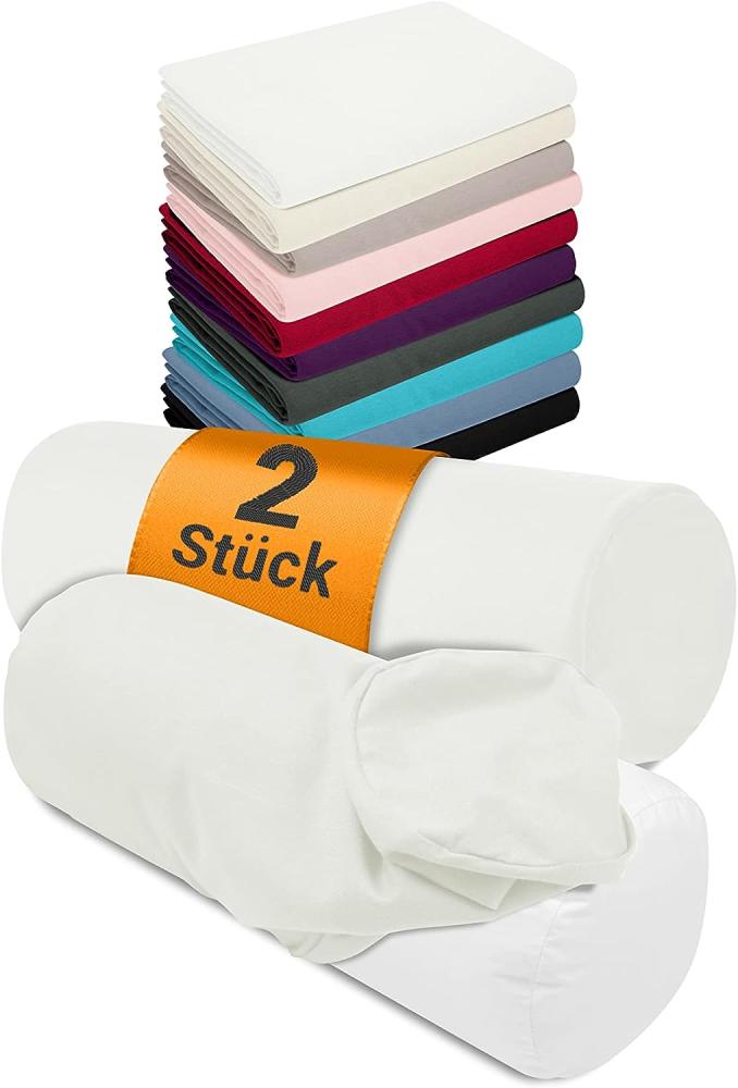 npluseins 2er Pack Bezüge und/oder Nackenrolle - ca. 40 x 15 cm - 1467. 2080, 1 Pack (2 Stück) - Bezüge in weiß Bild 1