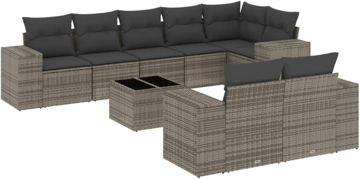 vidaXL 9-tlg. Garten-Sofagarnitur mit Kissen Grau Poly Rattan 3255167 Bild 1