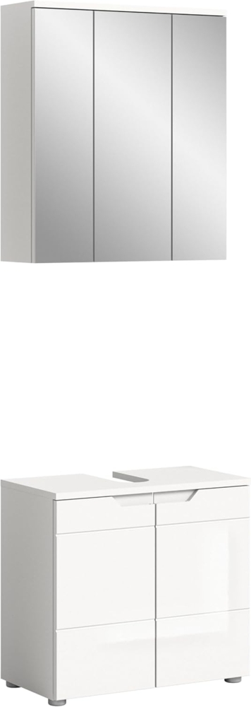 xonox. home Bad Solero X7WA9B04 Badkombination Badmöbel-Set Badmöbel in Weiß Nachbildung und weiß Hochglanz tiefzieh, ca. B/H/T: 63 x 193 x 34 cm Bild 1