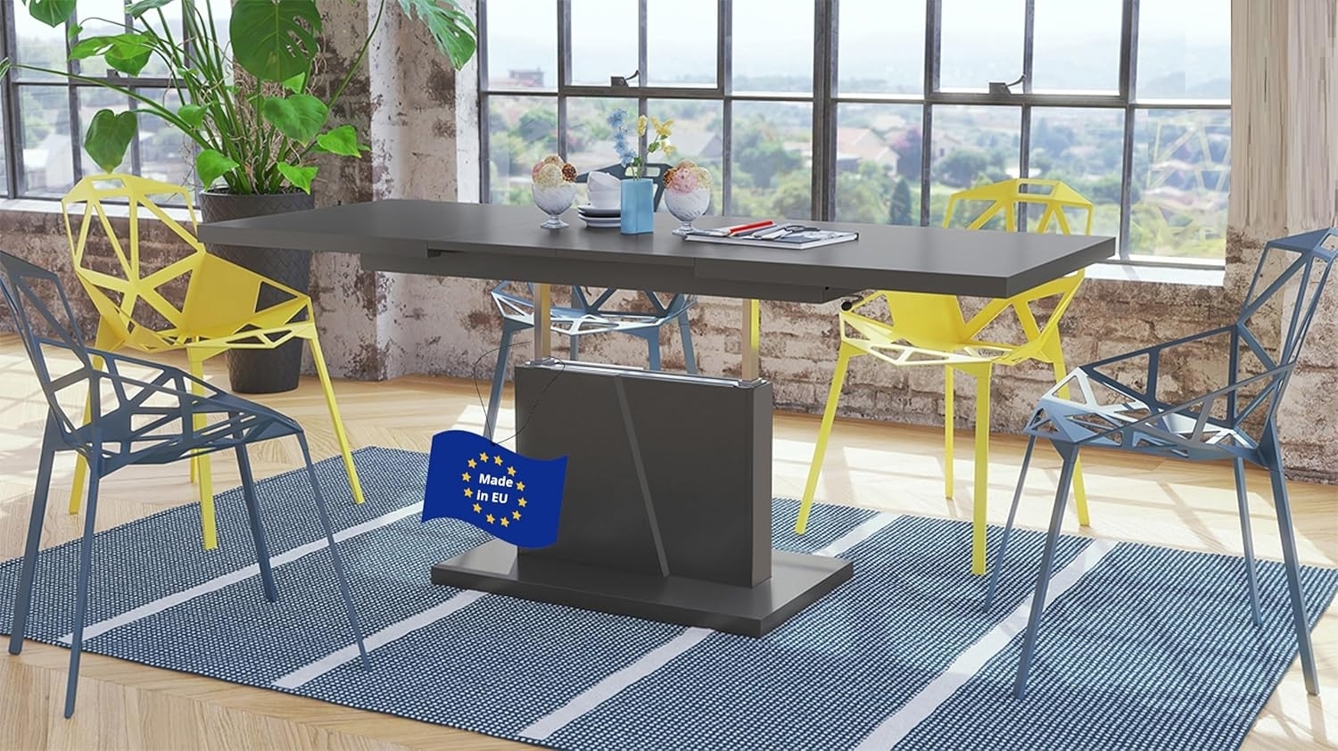 Mazzoni Couchtisch Grand Noir Anthrazit matt Grau höhenverstellbar ausziehbar 120 bis 180, Funktionstisch, Wohnzimmertisch, Tisch, Esstisch, Sofatisch Bild 1