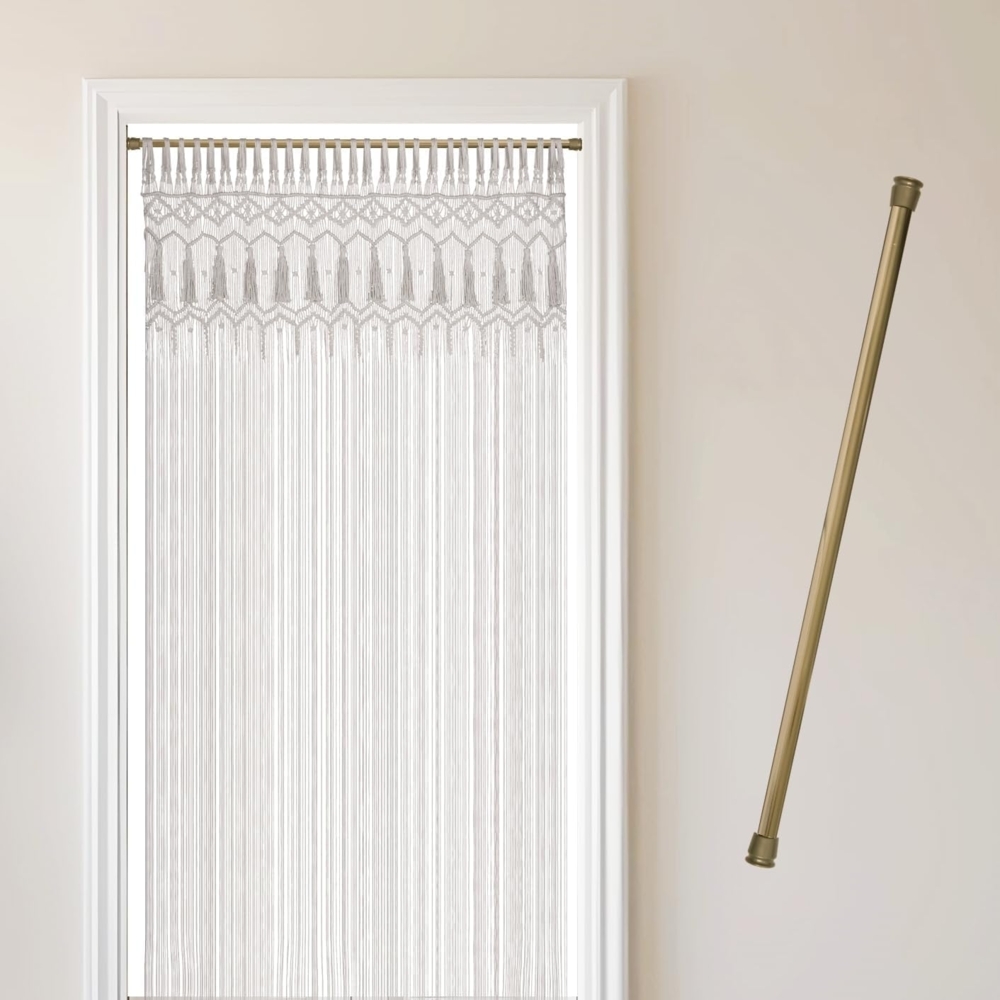 Cozyor Türvorhang Makramee 132 x 200 cm Boho Vorhang Fenstervorhang Raumteiler (1 St), Schlaufen, Baumwolle, mit Vorhangstange zum Klemmen weiß Wandteppich Wandbehang Bild 1