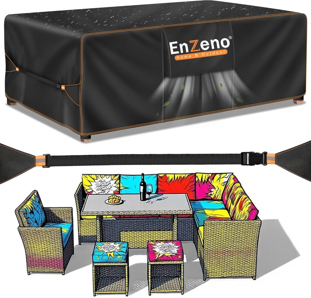 Enzeno Abdeckung Gartenmöbel Rechteckig 250x210 cm, Wasserdicht Abdeckplane Gartenmöbel, Loungemöbel Gartenmöbel Schutzhüllen, Schutzhülle für Gartenmöbel Sofas, Rattanmöbel Möbelsets Bild 1