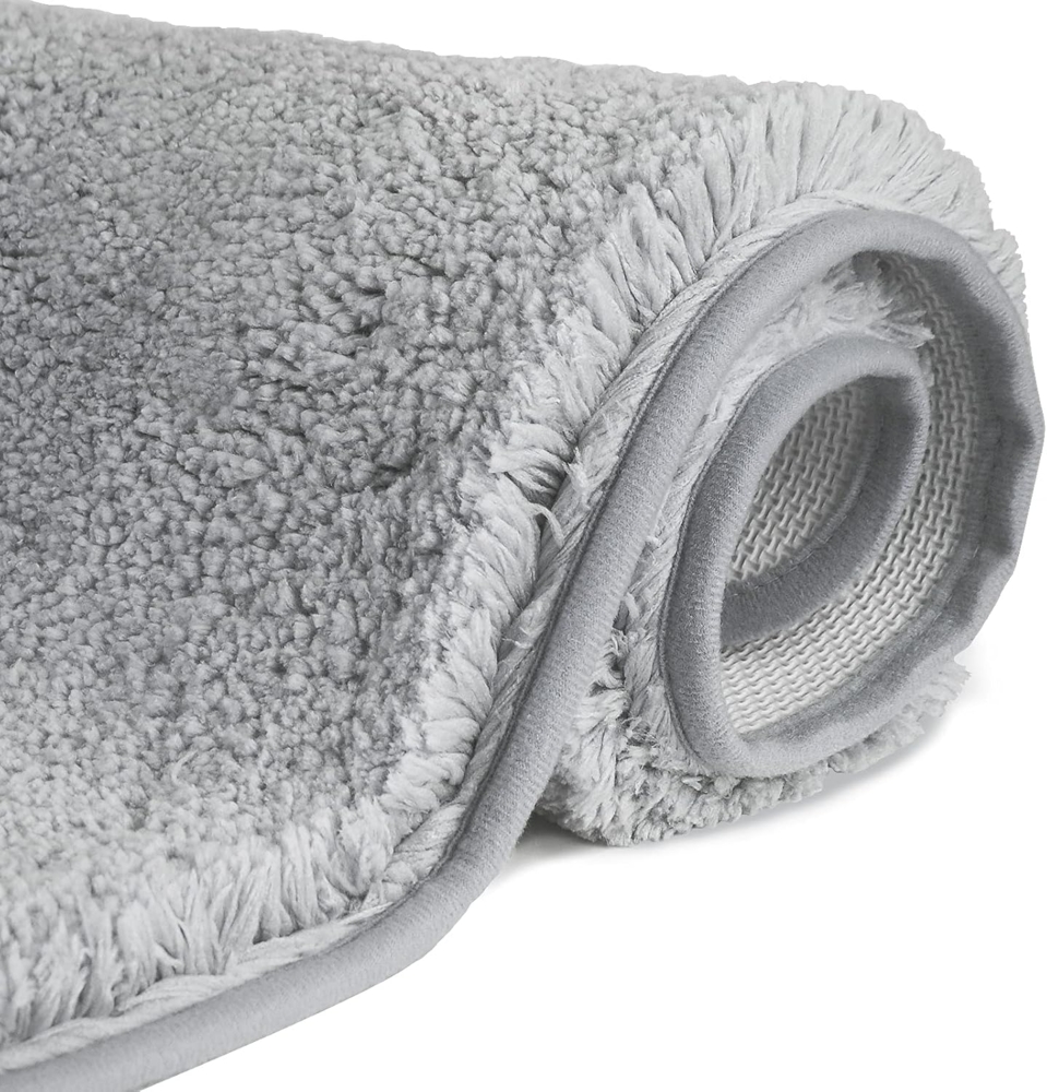 FCSDETAIL rutschfeste, Hochflor Badteppiche 70X120 cm, Maschinenwaschbare Badematte, Badvorleger mit Wasserabsorbierenden, Weichen Mikrofasern für Badewanne, Dusche und Badezimmer (Hellgrau) Bild 1